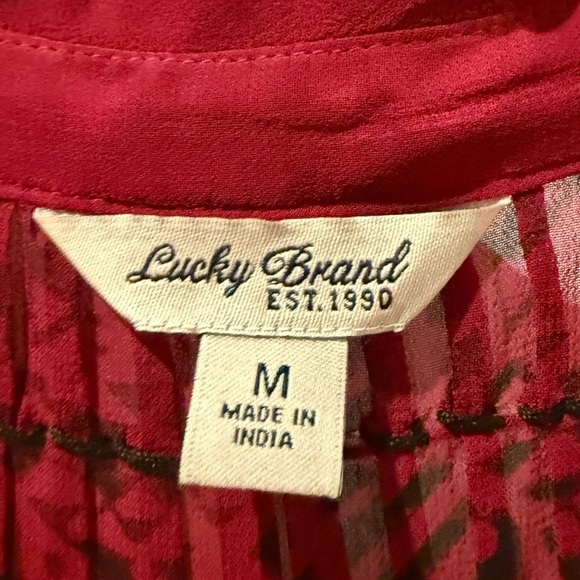 Lucky Brand Blouse Womens Red Patterned V Neck Boho Size Medium - Picture 3 of 3